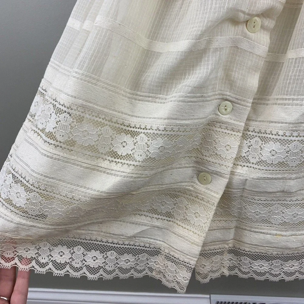 Vtg 70s Albert Capraro Womens Midi Dress XS S Ivory Lace Gunne Style - Picture 5 of 16
